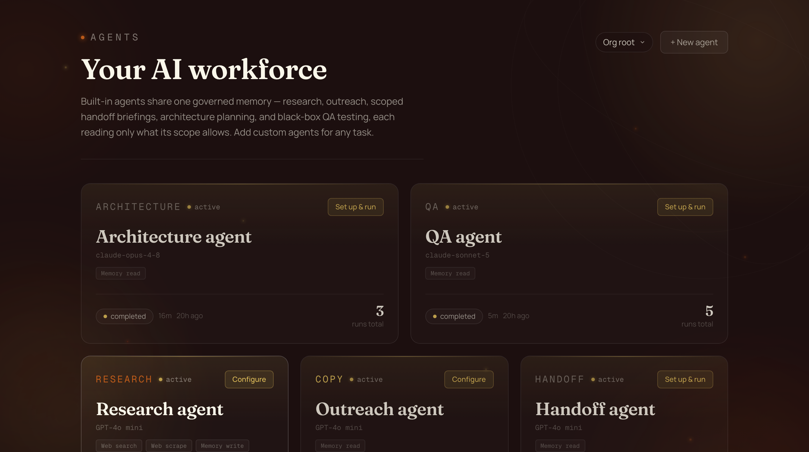 Willder agents — Briefing, Architecture, and QA agents coordinating through one shared memory